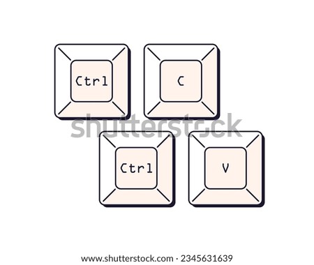 Ctrl C and V, keyboard buttons. Control keys, shortcut commands for copy paste. Keypad combinations for input, insert information, plagiarizing. Flat vector illustration isolated on white background