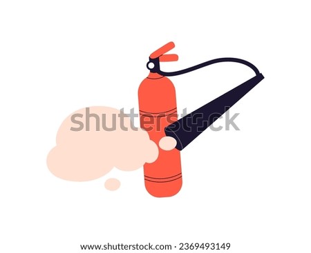 Fire extinguisher. Emergency equipment, extinguishing device for firefighting, spraying chemical foam from hose. Safety and protection tool. Flat vector illustration isolated on white background