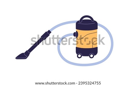Vacuum cleaner. Electric home appliance, household machine for cleaning. Cleanup device with telescoping brush, hose and canister. Flat vector illustration isolated on white background