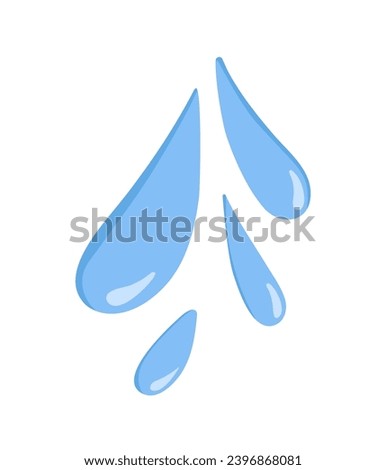 Water drops, splashes, spatter. Blue aqua blobs, waterdrops splatter. Clean pure watery droplets falling down. Clean fresh sprinkles, moisture. Flat vector illustration isolated on white background