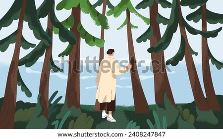 Similar – Image, Stock Photo Walking in the forest. Walk in the forest. Resting on the tree trunk.