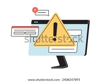 Danger alert, dangerous website warning concept. Error information, computer virus. Fake web-site, online fraud, malware in internet. Flat graphic vector illustration isolated on white background