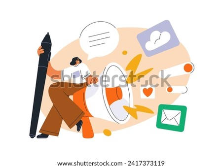 Marketing communication, promotion strategy concept. Advertising loudspeaker, megaphone for ideas, information, digital content advertisement. Flat vector illustration isolated on white background