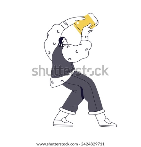 Person erasing, removing with eraser. Delete, cancel concept. Man character wiping off, cleaning with rubber. Designer, editor editing mistake. Flat vector illustration isolated on white background