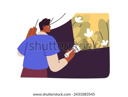 Searching, finding, discovering fortune, luck. Positive outlook, vision, curiosity concept. Optimist looking for insight, happiness, wonder. Flat vector illustration isolated on white background