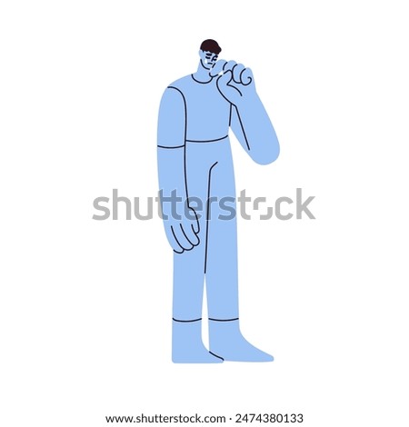 Unhappy sad character crying. Sadness and blue mood concept. Disappointed man in tears. Upset, frustrated, sorrow and grief emotion, expression. Flat vector illustration isolated on white background