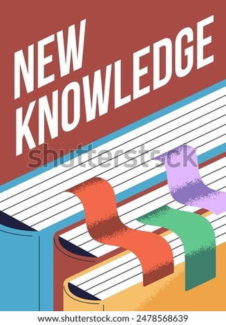 Books for knowledge and education, poster design. Studying, reading card. Library, learning grammar with textbooks, encyclopedias with bookmarks, vertical background, flyer. Flat vector illustration