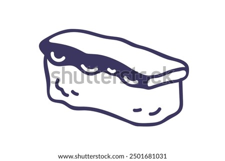 Octopus nigiri, Japan sushi. Rice topped with seafood slice. Traditional Japanese cuisine. Asian eating, snack, susi. Outlined contoured vector illustration isolated on white background