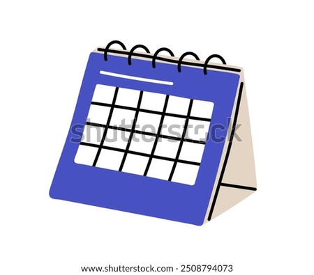 Calendar icon. Abstract month calender. Scheduling and planning organizer, agenda. Desk top office paper planner with empty grid, dates. Flat vector illustration isolated on white background