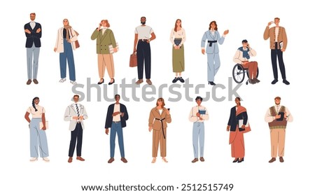 Business people set. Men and women professionals. Happy employees, office workers, entrepreneurs, managers, executives and CEO characters. Flat vector illustration isolated on white background