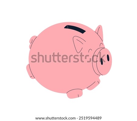 Piggy bank with coin slot for savings and personal finance. Cute funny pink moneybox, pig for storing cash. Piggybank, thrift, financial icon. Flat vector illustration isolated on white background