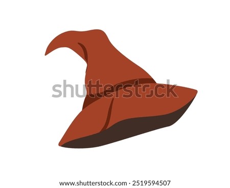 Wizard hat, pointed conical soft shape. Magician and witch head accessory, wearing. Magic fairy pointy headwear, mystical headdress. Flat graphic vector illustration isolated on white background