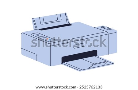 Office inkjet printer for printing documents. Printout and paper copy device, laser technology. Multifunctional gadget. Copier and scan machine. Flat vector illustration isolated on white background