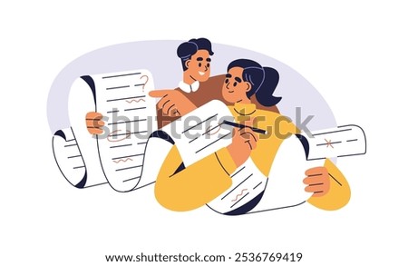 Document review, grammar and spelling check, correction concept. Editing, correcting mistakes on paper. Editors proofreading, text improvement. Flat vector illustration isolated on white background