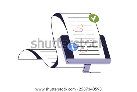 Proofreading and document editing concept. Checking, searching, correcting text for mistakes, grammar. Online service for writing revision. Flat vector illustration isolated on white background