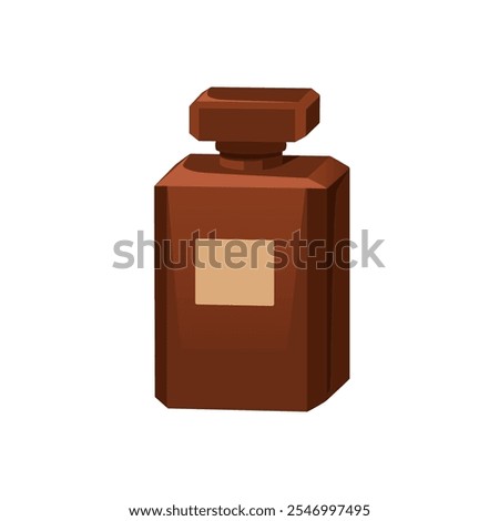 Perfume bottle with elegant scent, rich fragrance. Luxury fragrant cosmetic product. Glass jar, flask, vial for toilet water, premium perfumery. Flat vector illustration isolated on white background