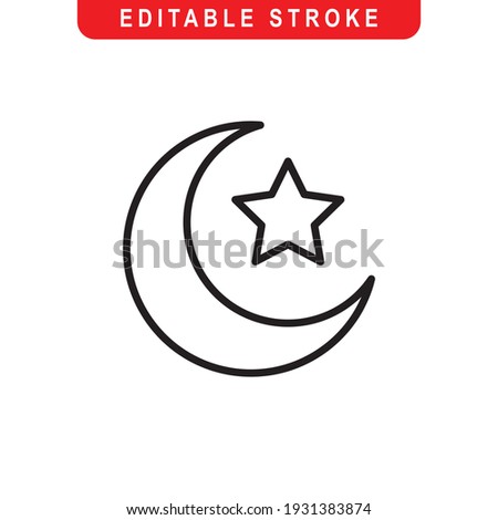 Star and crescent Outline Icon. Islam Symbol Line Art Logo. Vector Illustration. Isolated on White Background. Editable Stroke