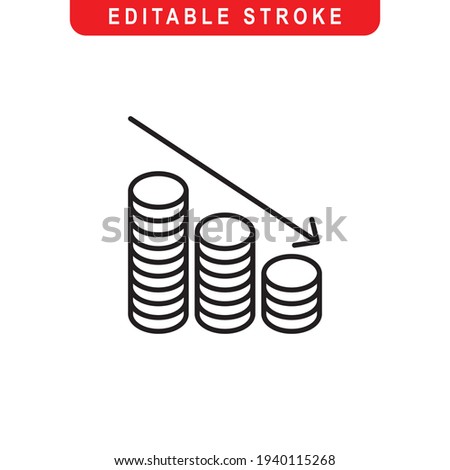 Financial Decrease Outline Icon. Money Decrease Line Art Logo. Vector Illustration. Isolated on White Background. Editable Stroke