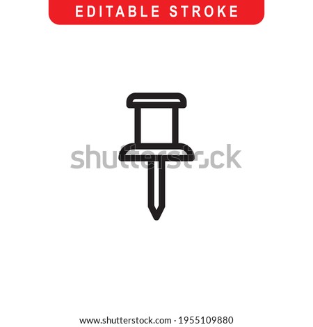 Push Pin Outline Icon. Push Pin Line Art Logo. Vector Illustration. Isolated on White Background. Editable Stroke