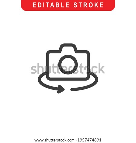 Rotate Camera Outline Icon. Switch Camera Line Art Logo. Vector Illustration. Isolated on White Background. Editable Stroke