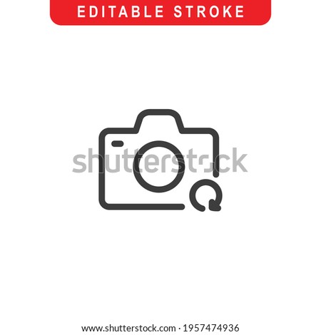 Rotate Camera Outline Icon. Rotate Camera Line Art Logo. Vector Illustration. Isolated on White Background. Editable Stroke