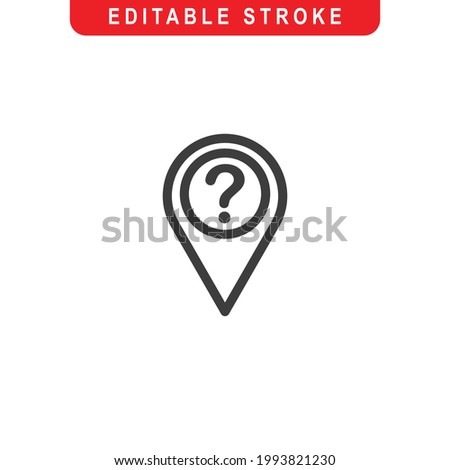Pin With Question Mark Outline Icon. Pin Line Art Logo. Vector Illustration. Isolated on White Background. Editable Stroke