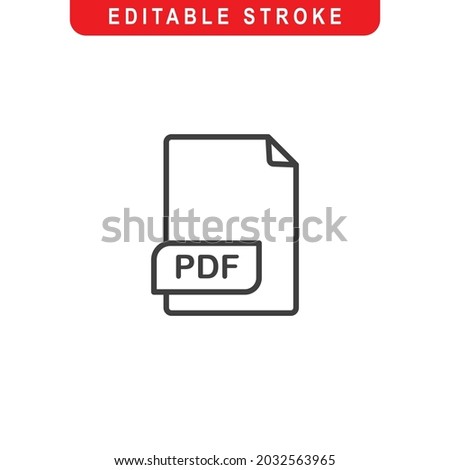 PDF File Outline Icon. PDF Document Line Art Logo. Vector Illustration. Isolated on White Background. Editable Stroke