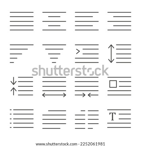 Set of Text Align Outline Icon. Center, Justify, Left, Right Align, and more. Editable Stroke. Isolated on White Background. Vector