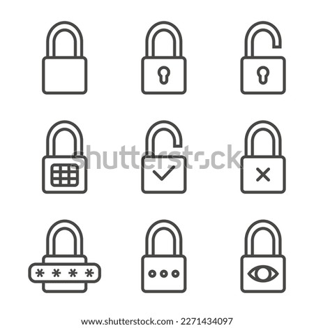 Set of Padlock Outline Icon. Password, Locked, Unlocked, and More. Editable Stroke. Vector Eps 10