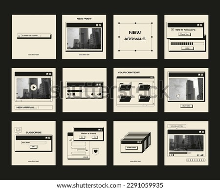 Set of retro vaporwave desktop browser and dialog window templates. 80s 90s old computer user interface elements and vintage aesthetic icons. Nostalgic retro operating system. Vector illustration.