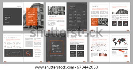 Design annual report, cover, vector template brochures, flyers, presentations, leaflet, magazine a4 size. Grey and Orange Minimalistic abstract templates - stock vector