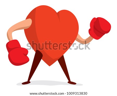 Cartoon illustration of tough heart with boxing gloves