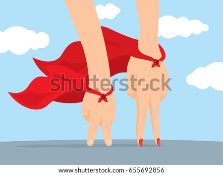 Cartoon illustration of super mother hero and her son