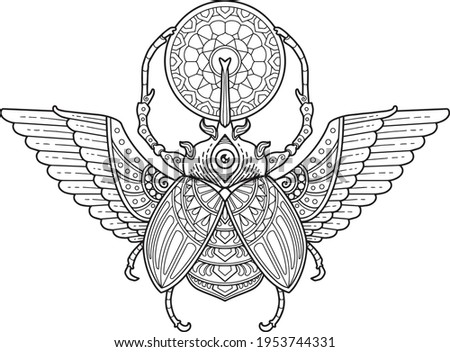 scarab beetle mandala design. coloring page, tattoo design, print design