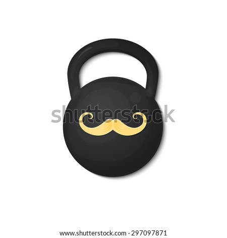 Strongman logo, picture design weight with the image of the mustache, circus artist, vector illustration isolated on white background