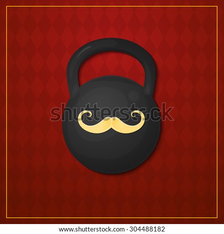 Strongman logo, picture design weight with the image of the mustache, circus artist, vector illustration on vintage background