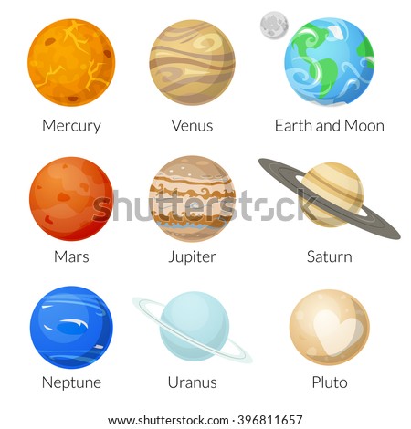 Icons of the planet of the solar system, vector illustration