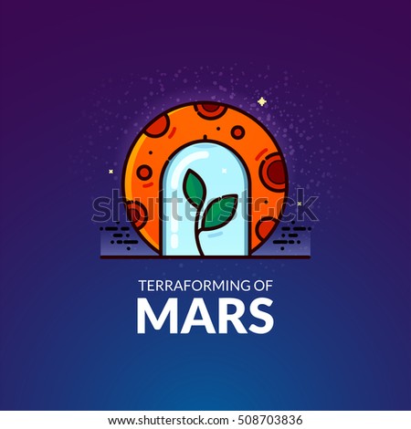 Terraforming of Mars, concept design, vector illustration