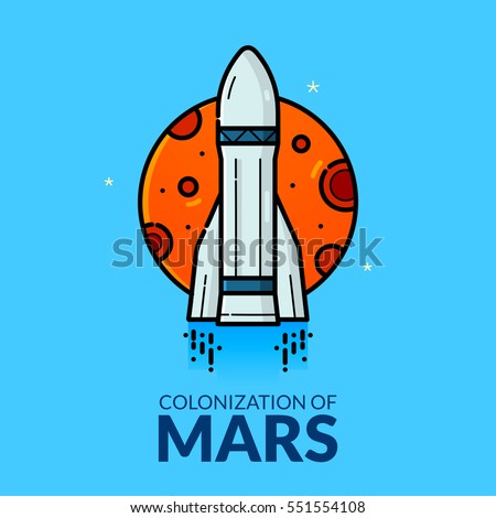 Colonization of Mars, concept design, line art vector illustration