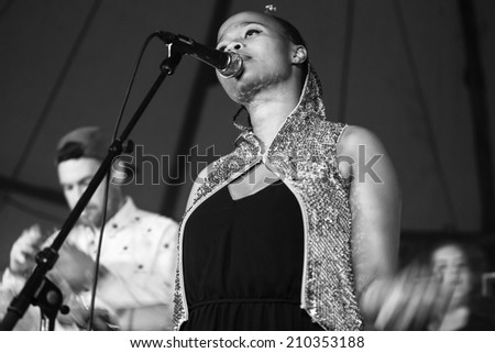 Traena, Norway - July 11 2014: Norwegian electronic soul singer Nosizwe at the Traenafestival, music festival taking place on the small island of Traena
