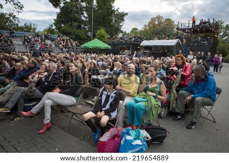 Amsterdam, The Netherlands - august 16 2014: during the open air screening of Uruguayan film Rambleras, Vondelpark, World Cinema Amsterdam festival, a world film festival held from 14 to 24/08/2014