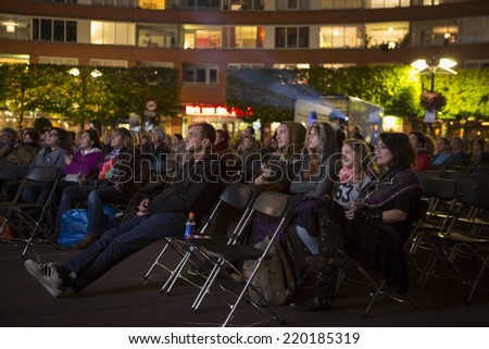 Amsterdam, The Netherlands - august 20 2014:  open air screening of Mexican film Paraiso, Marie Heinekeinplein, World Cinema Amsterdam festival, a world film festival held from 14 to 24/08/2014