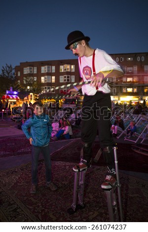 Amsterdam, The Netherlands, 12 September 2014, during West\'ival, an open air free Cinema and culture festival on Mercatorplein. circus show before the screening