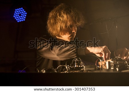 Traena, Norway - July 9 2015: Finnish electronic music artist Long Sam performing at the Traenafestival, music festival taking place on the small island of Traena
