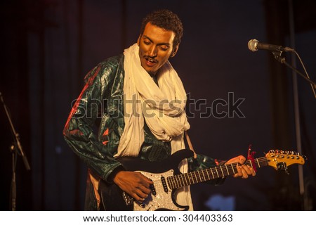Traena, Norway - July 10 2015: concert of rock blues world music Nigerien Tuareg artist Omara 