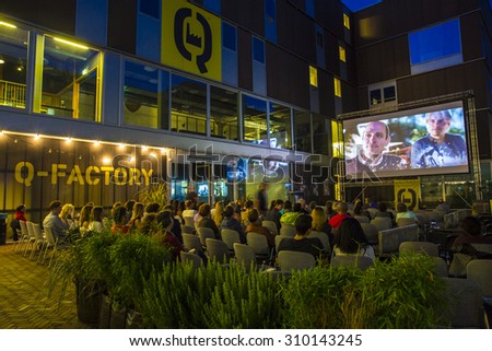 Amsterdam, The Netherlands - August 21 2015: open air screening of Colombian film Todos se van at Q Factory, during World Cinema Amsterdam festival, a world film festival held from 14 to 23/08/2015