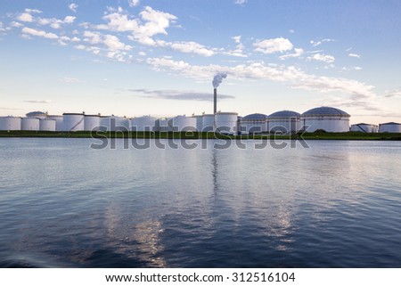 Amsterdam, the Netherlands, August 29, 2015: view of the port of Amsterdam, the biggest cocoa harbour in Europe, with its industrial installation and tanks