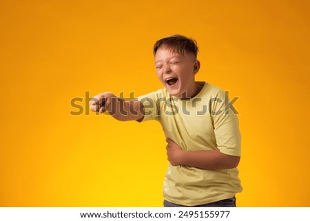 Image, Stock Photo Boy laughing in the garden