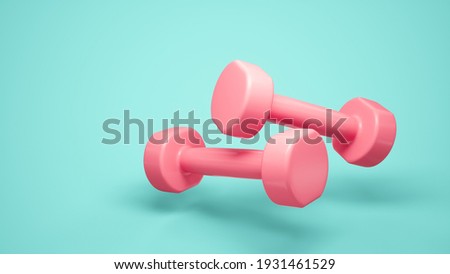 3D Rendering Pink Dumbbells for sports isolated on blue background Photo stock © 