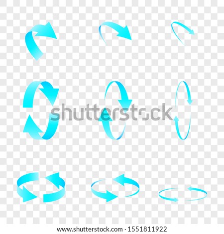 3d vector arrow showing rotation. Infographic design element. Isolated on transparent background. 